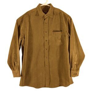Basic Options corduroy shirt mens L Large olive green button long sleeve